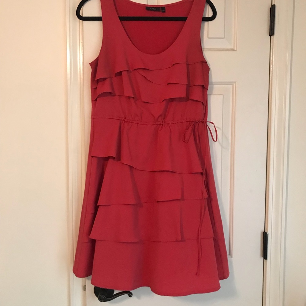 Beautiful Dark Coral Dress with Layered Skirt - Picture 3 of 7